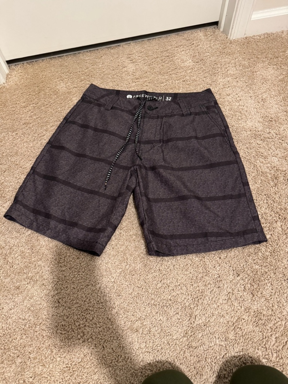 Free World Men's Black Charcoal Stripe Swim Board Shorts